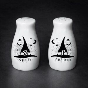 Alchemy Gothic 'Spells / Potions' Bone China Salt & Pepper Shakers Wicca Pagan